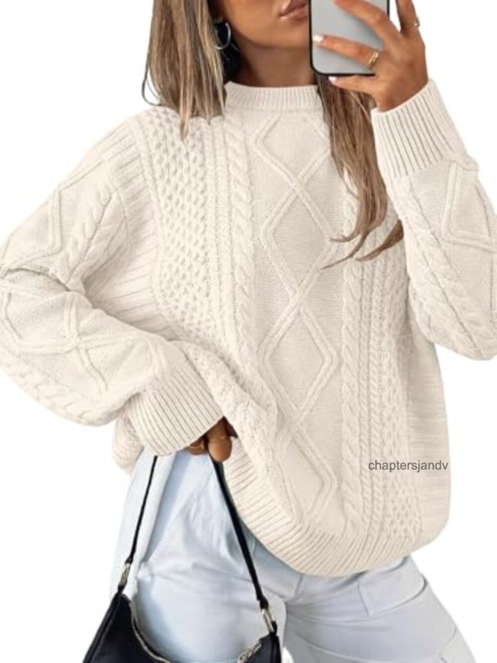 Oversized Cable Knit Pullover Sweater Long Sleeve Crewneck 100% Acrylic